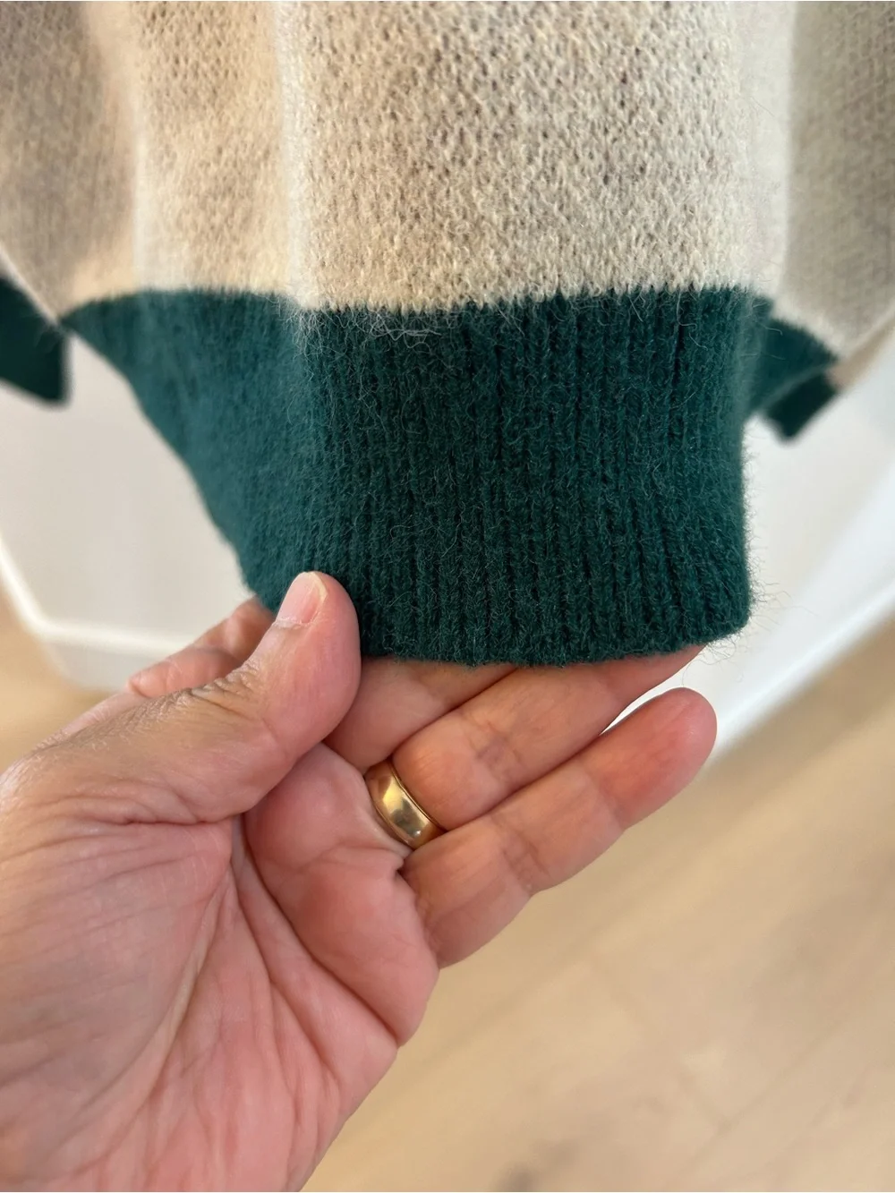 & Merci Floral Crewneck Sweater with Green Trim. Sz Small